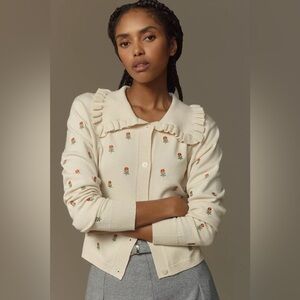 Self Contrast The Ainsley Ruffle-Collar Cardigan Sweater NWTs